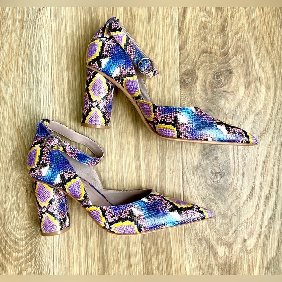 Deltan Jami Multi-Color Snake Print Ankle Strap Block Heel Pump Size 10 LNC - Picture 5 of 6